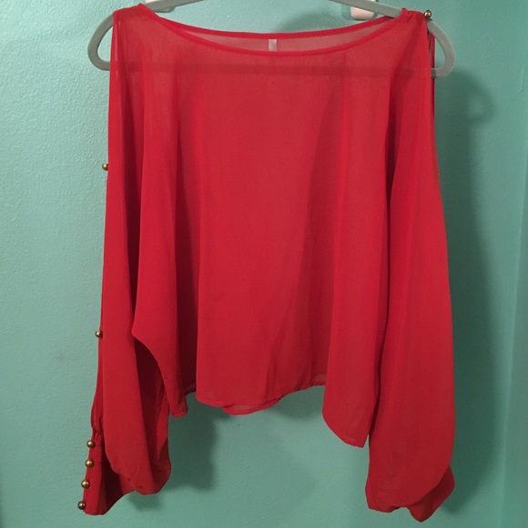 Sheer long sleeve red top