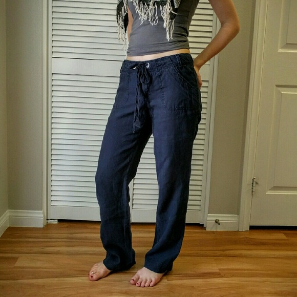 Forever XXI navy blue linen pants