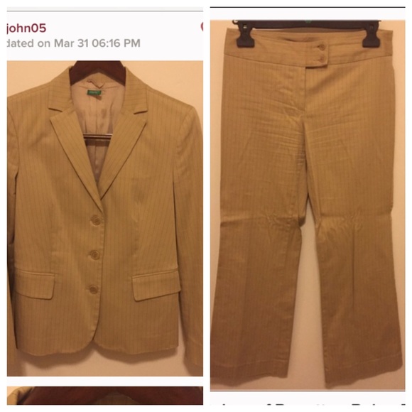 United Colors of Benetton Beige Pinstripe Suit 44