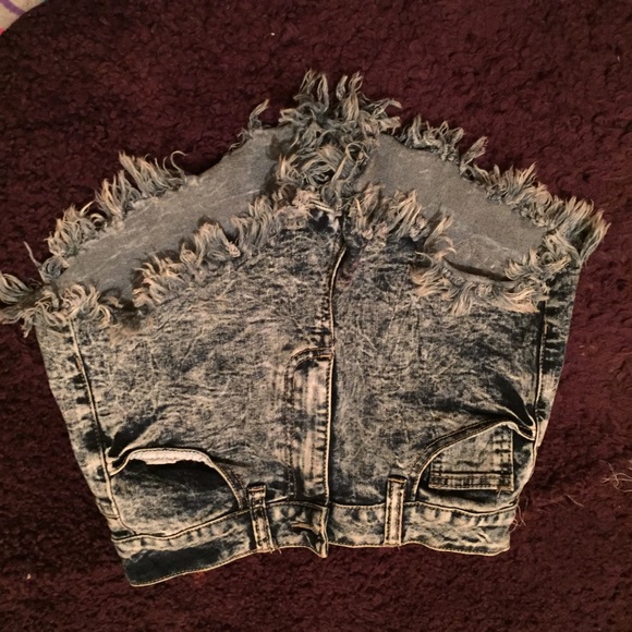 High waisted acid wash shorts