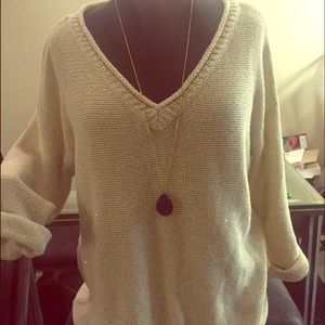 DKNY Jeans Cream Sparkly Sweater w/drawstring wst