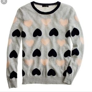 J. Crew Gray Pink Navy Heart Wool Sweater