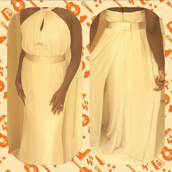 Gold/Champagne color long dress by Vera Wang.