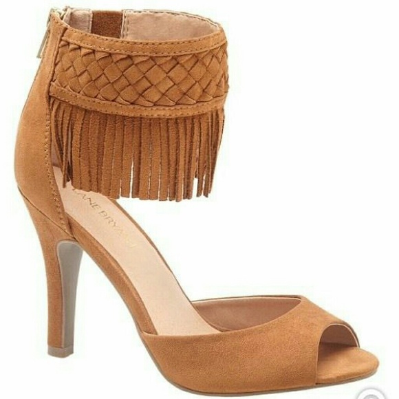 Tan fringe heels