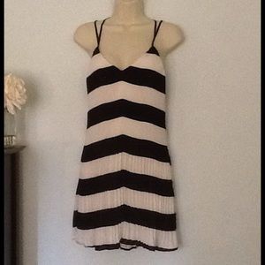 Black and white stripe ,pleated crepe dress
