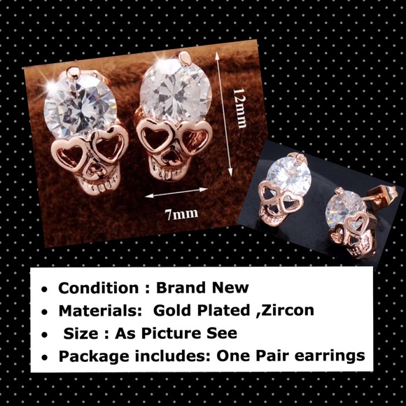 Cool skull gold plated diamond zircone earrings - Picture 2 of 2