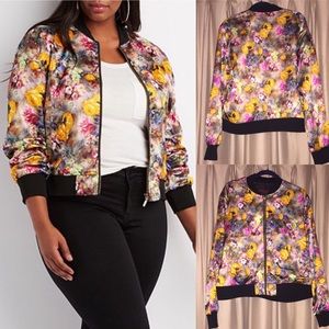 Plus Size Floral Print Bomber Jacket