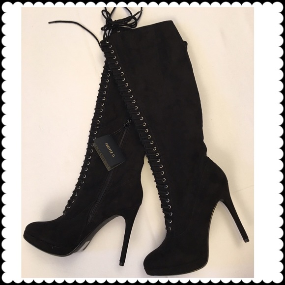Forever 21 Shoes - Lace front high-heeled boots Sz 7.5