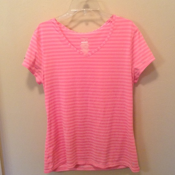 PINK STRIPED WORKOUT TOP DRI-FIT SEMI-FITTED