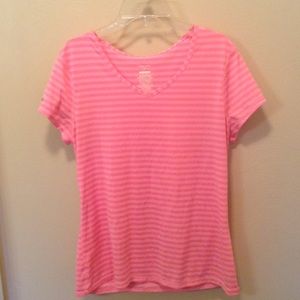 PINK STRIPED WORKOUT TOP DRI-FIT SEMI-FITTED