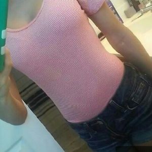 White and pink striped tee