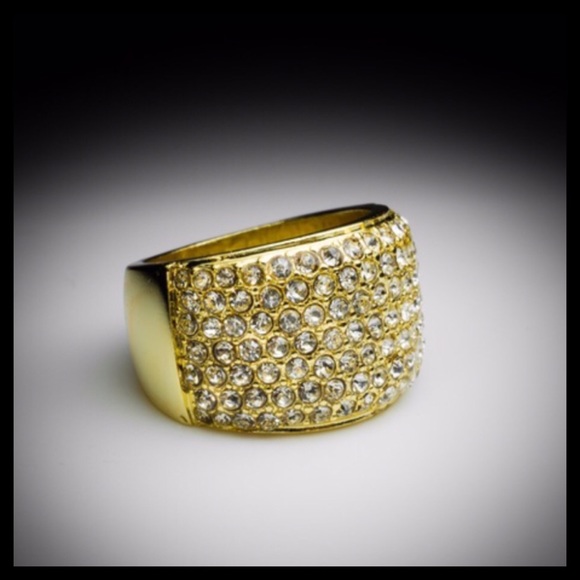 PAVE CRYSTAL 14K GOLD STATEMENT COCKTAIL RING - Picture 4 of 8