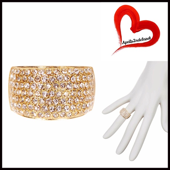 PAVE CRYSTAL 14K GOLD STATEMENT COCKTAIL RING - Picture 3 of 8