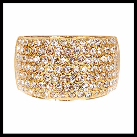 PAVE CRYSTAL 14K GOLD STATEMENT COCKTAIL RING - Picture 6 of 8