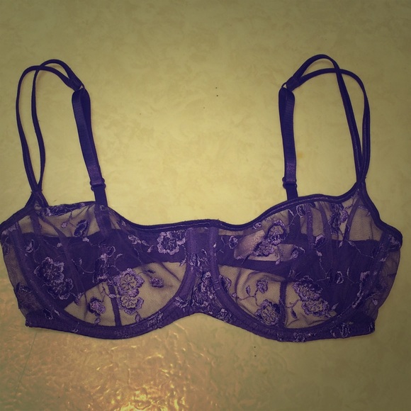 VS UNLINED MESH SHEER & EMBROIDERED BRA 36C PURPLE