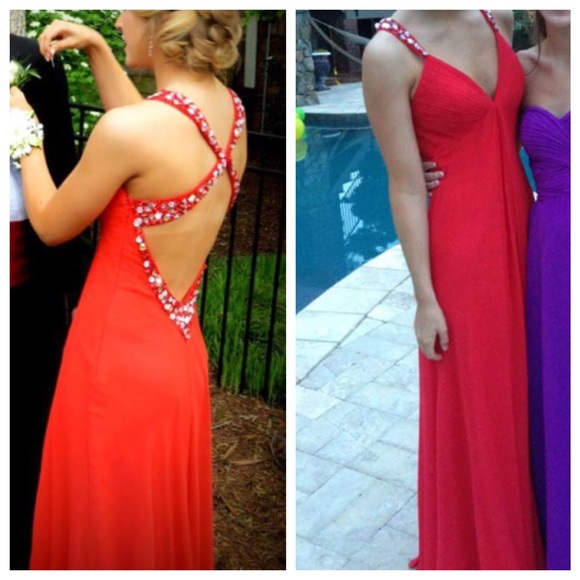 Open back RED long prom dress