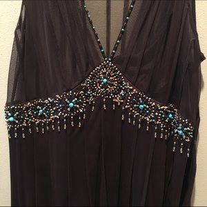 Fun, light weight brown dress with beaded detail
