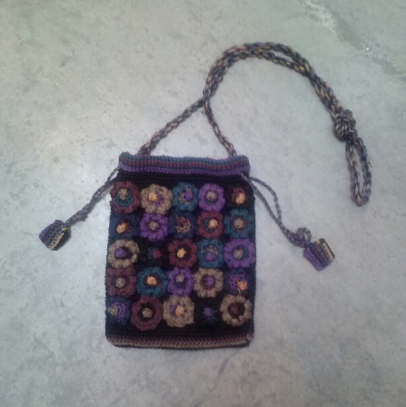 Vintage Boho Crochet Flower Crossbody Bag
