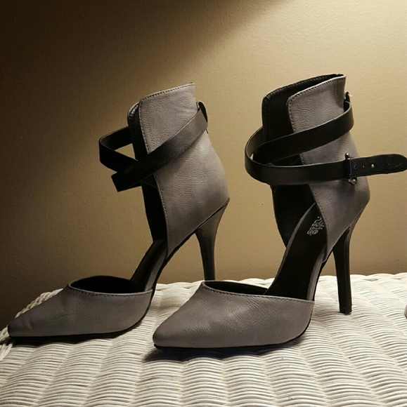 Charlotte Russe Shoes - Sexy gray & black ankle strap heels