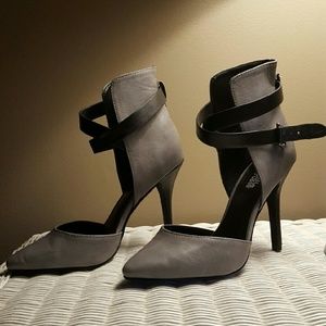 Sexy gray & black ankle strap heels