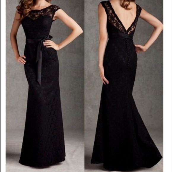 Mori Lee navy lace bridesmaid dress