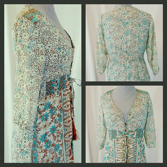 🌹💖HP💖🌹 Stunning Tan&Teal Chiffon Boho Maxi - Picture 4 of 4