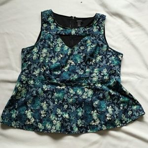 Blue Flower Print Peplum Top