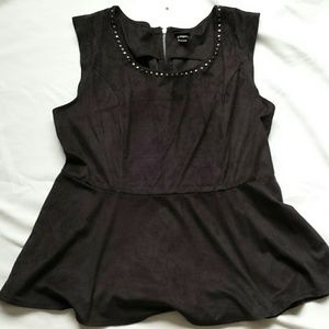Black faux suede Peplum top