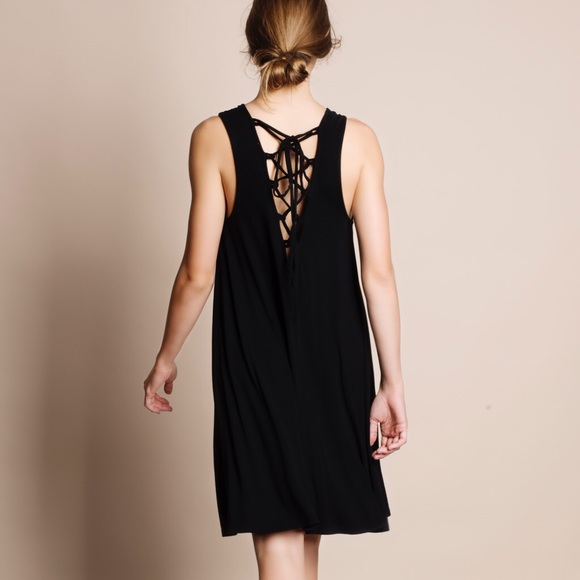 Lace Up Back Tank Dress - Picture 2 of 4