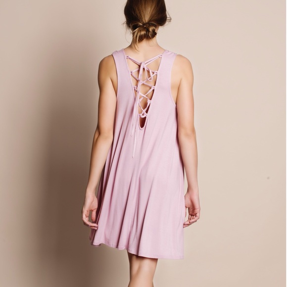 Lace Up Back Tank Dress - Picture 2 of 4