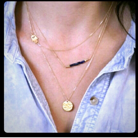 Delicate Hamsa three layer necklace