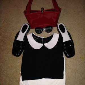 INC Black Lace Sleeveless top with White Collar