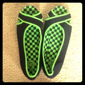 Neon green and black flats - goth, vintage, rave
