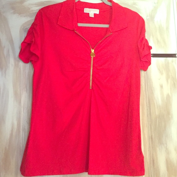 Michaels Kors red tee with gold MK accent