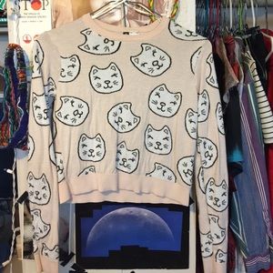 Pink Cat Crop Sweater