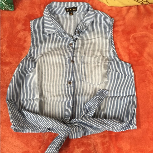 Pin striped denim tie up crop top