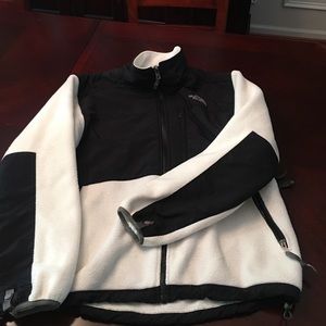 North Face black and white fleece jacket