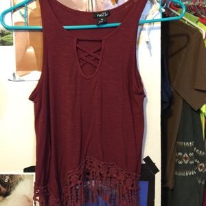 Crop Top with embroidered bottom and laced v neck