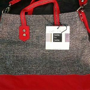 jahn for jahn Gray and Red Tote