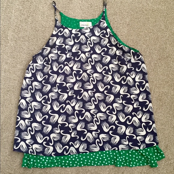 Anthropologie Swan Print Split Back Swing Tank