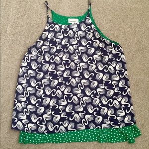 Anthropologie Swan Print Split Back Swing Tank