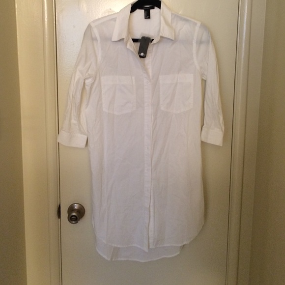 White dress shirt style dress