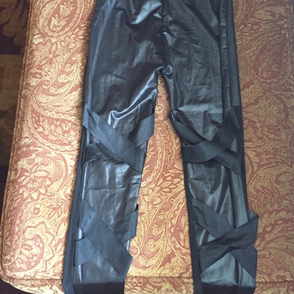 SOLD-Leather Look Leggings with cut out design - Picture 1 of 2