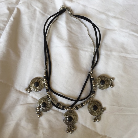 Black and silver beaded layered necklace