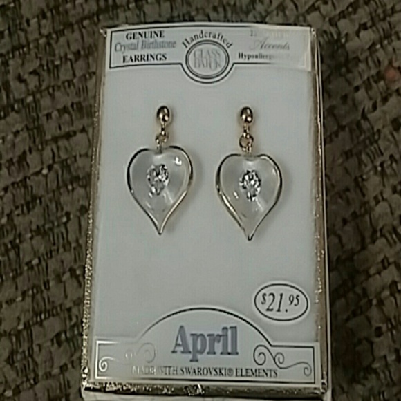 Crystal heart earrings with 22k gold accents