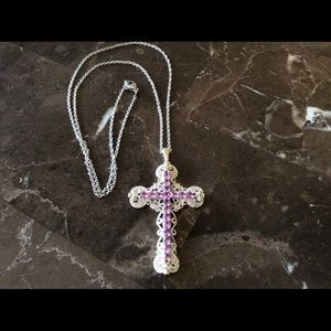 Lab created Purple Sapphire Cross Necklace