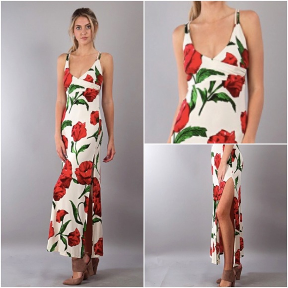 Boutique Dresses & Skirts - NWT || Red Poppy Print Maxi Thigh Slit Dress
