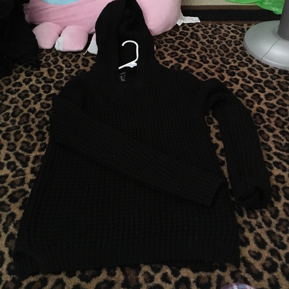 black hooded knit sweater