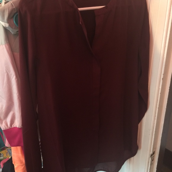 maroon sheer top