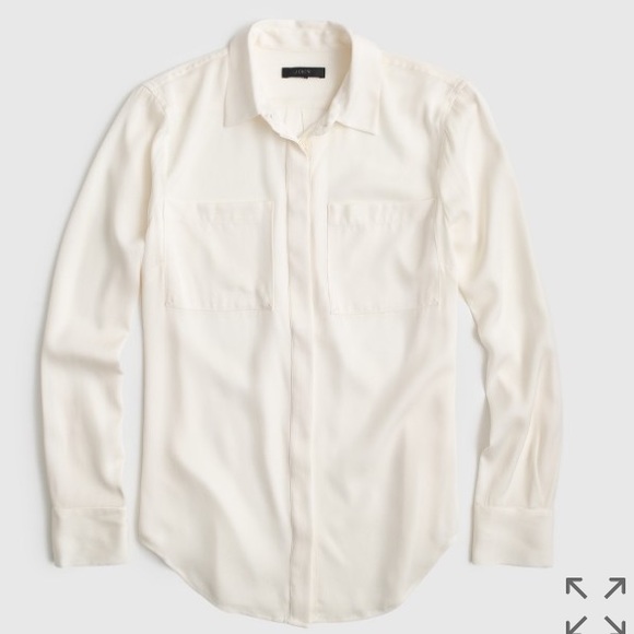 J.CREW Ivory Sill Blouse. Button Up.
